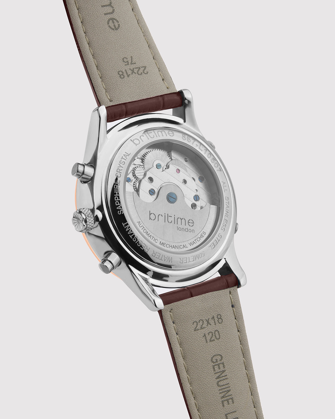 Britime Celestial Silver Dial With Leather Strep Multifunction Automatic Men's Watch - 867-L30308