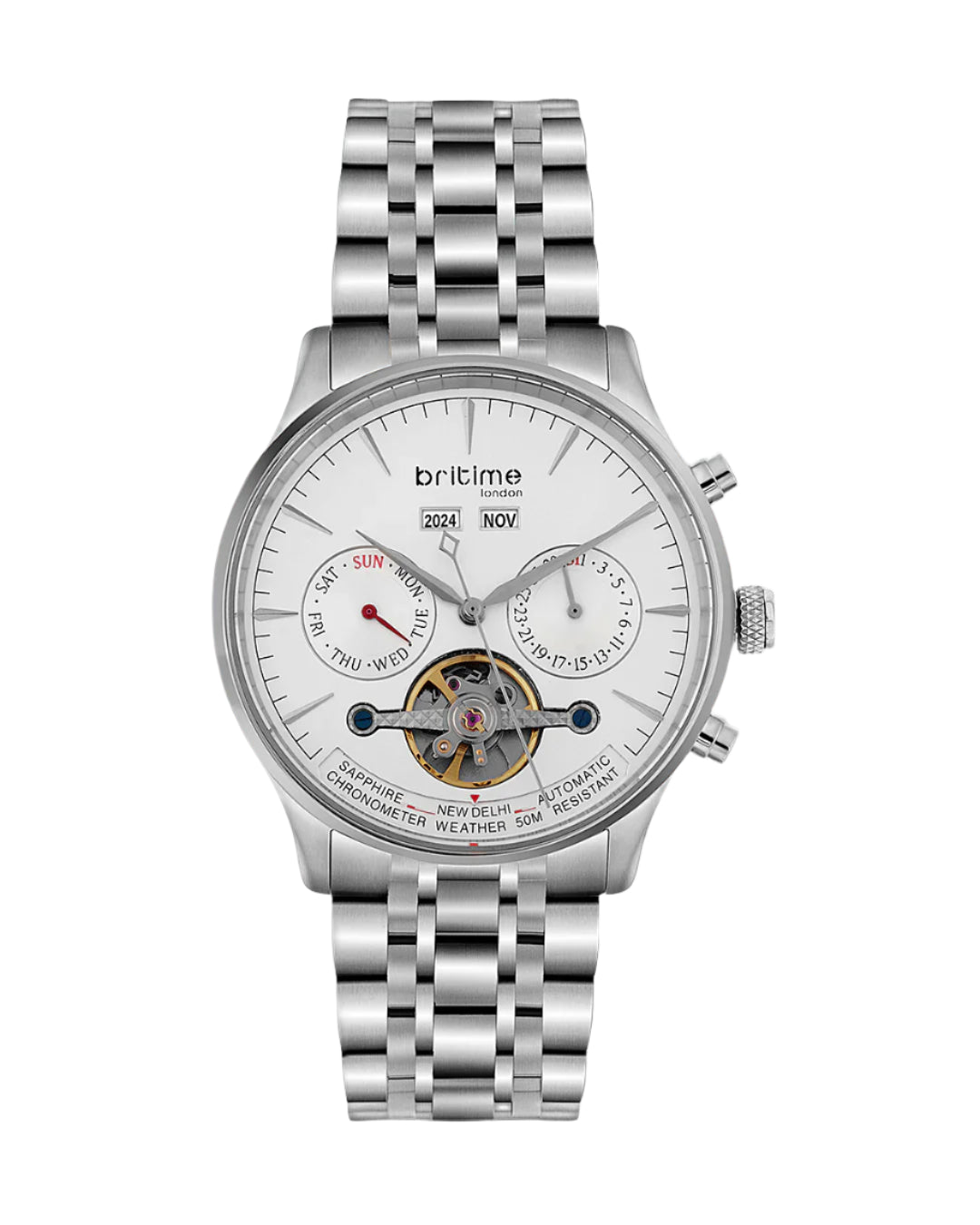 Britime Celestial Silver Dial Multifunction Stainless steel Automatic  Men's Watch - 867-M10301