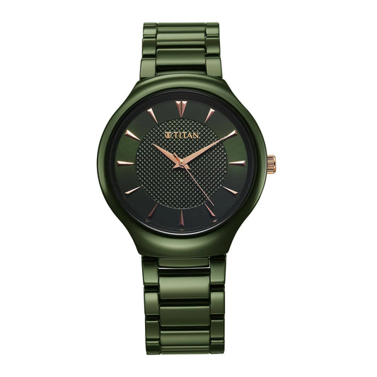 Titan Regalia Ceramics Quartz Analog Green Dial Green Color Ceramic Strap Watch For Men 90014KC03
