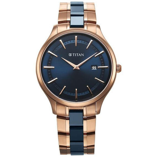 Titan Slim Ceramic Fusion Quartz Analog with Date Blue Dial Men Watch 90142KD03