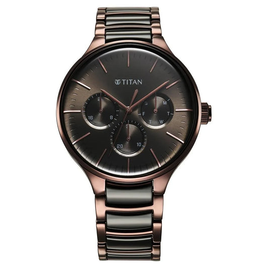 Titan Ceramic Fusion Multifunction Black Dial With Two Tone Men Watch 90148KD05