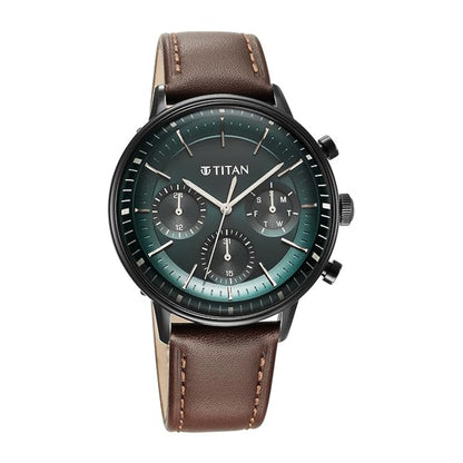 Titan ight Leathers Quartz Multifunction Black Dial Watch for Men 90171NL01