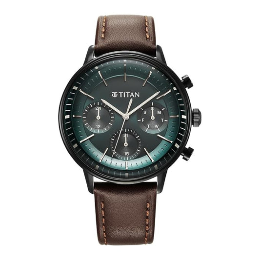 Titan ight Leathers Quartz Multifunction Black Dial Watch for Men 90171NL01