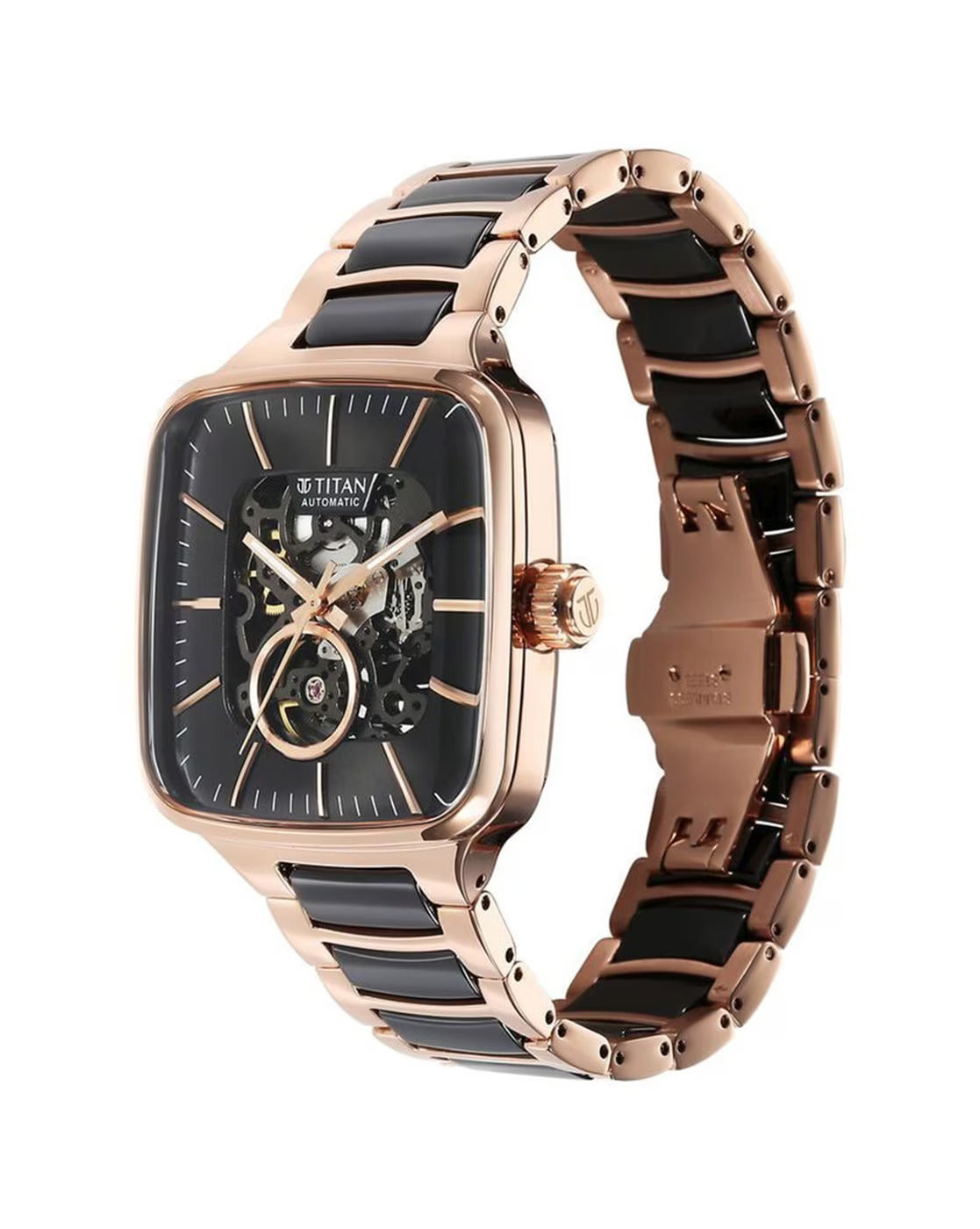 90175KD03 Titan | Ceramic Fusion Skeleton Automatic Rich Steel & Ceramic Strap Watch (Men)