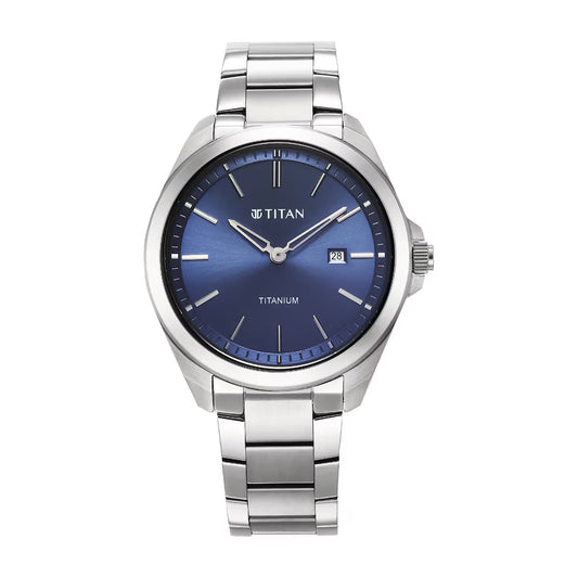 Titan Titanium Quartz Analog Blue Dial Titanium Strap Watch for Men 90177TM01