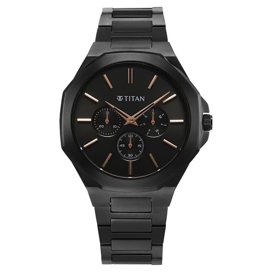 Titan Classic Slim Multifunction Quartz Multifunction Black Dial Men Watch 90198NM01