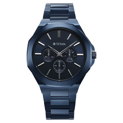 Titan Classic Slim Multifunction Quartz Blue Dial Men Watch 90198QM01