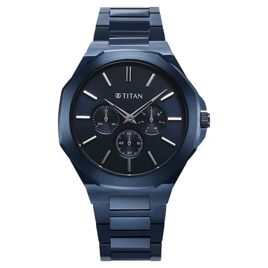 Titan Classic Slim Multifunction Quartz Blue Dial Men Watch 90198QM01