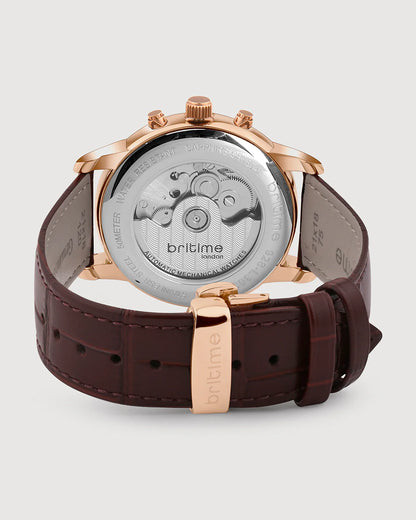Britime Magna Men Automatic White Dial Analog Leather Strap Watch 928-L30308