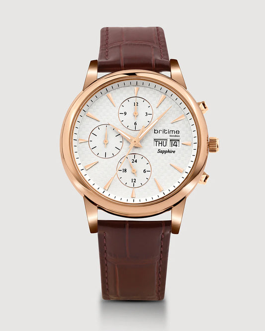 Britime Magna Men Automatic White Dial Analog Leather Strap Watch 928-L30308