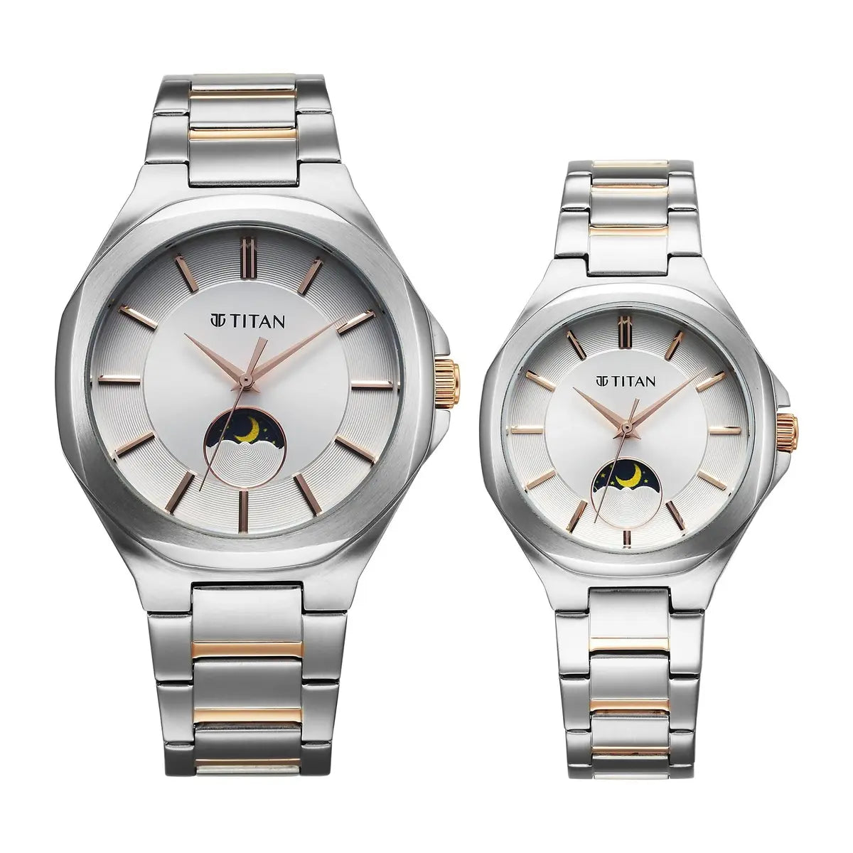 Titan Bandhan Quartz Analog Sun-Moon Silver Dial Two Tone Couple Watch 9400994209KM01
