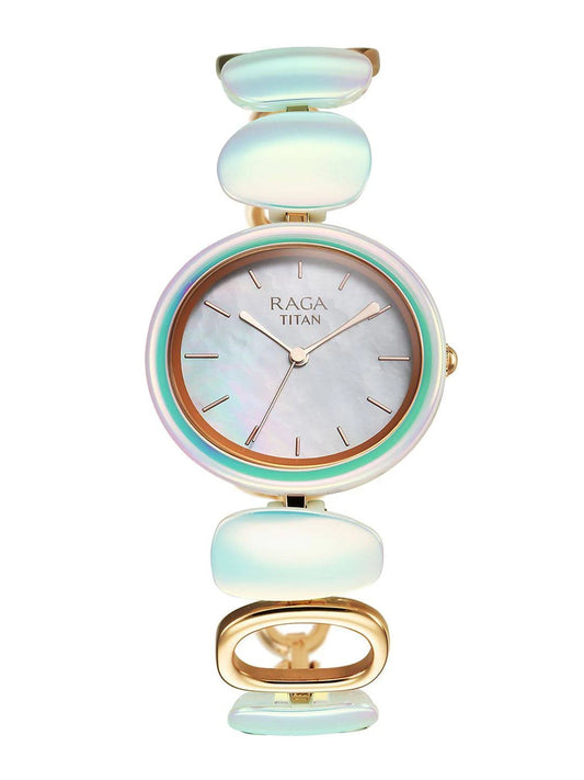 Titan Raga Ceramics Quartz Analog Mother Of Pearl Dial Watch For Women 95146KD04