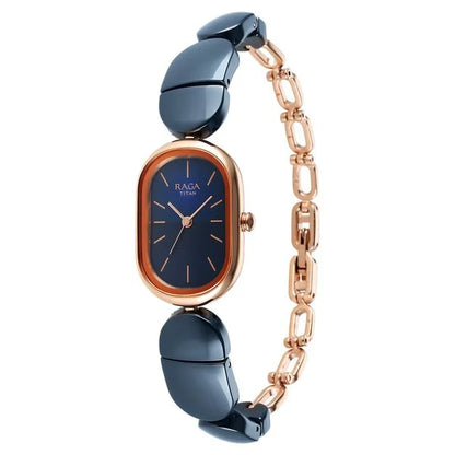 Raga Ceramics Quartz Analog Blue Dial Blue Ceramic Strap Watch For Women 95147KD01