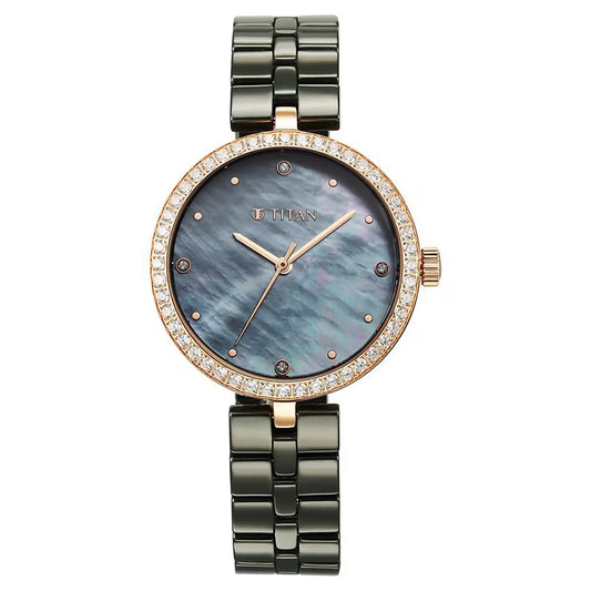 Titan Purple Ceramics Quartz Analog Mother of Pearl Dial Women Watch 95215KC04