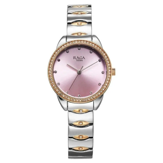 Titan Raga Showstopper Quartz Analog Purple Dial Two Toned Women Watch NS95281KM01