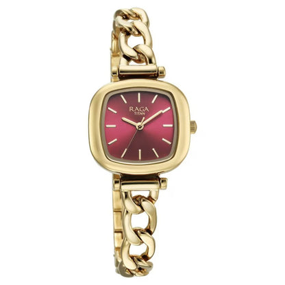 Titan Raga Showstopper Quartz Analog Maroon Dial Metal Strap Watch For Women 95302YM01