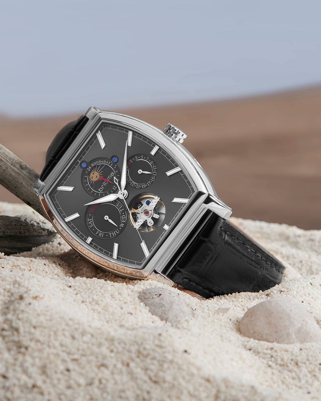 Britime Galaxy Men Automatic Silver Dial Multi-Function Leather Watch 985-L10406