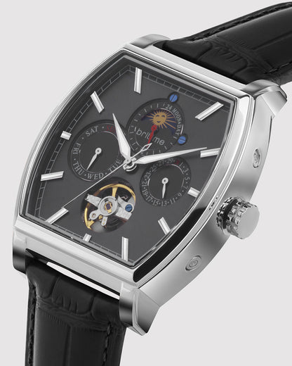 Britime Galaxy Men Automatic Silver Dial Multi-Function Leather Watch 985-L10406