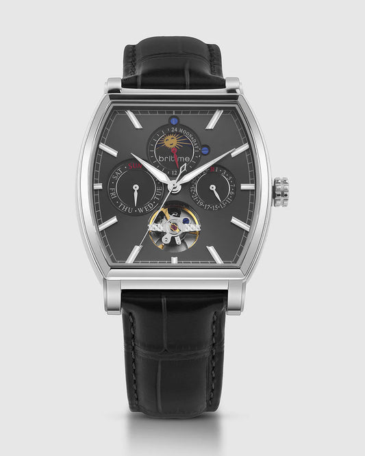 Britime Galaxy Men Automatic Silver Dial Multi-Function Leather Watch 985-L10406