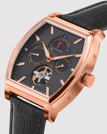 Britime Galaxy Men Automatic Black Dial Multi-Function Leather Strap Watch 985-L30406