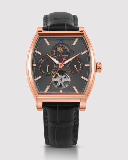Britime Galaxy Men Automatic Black Dial Multi-Function Leather Strap Watch 985-L30406