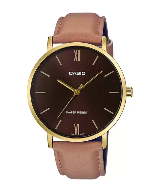 Casio ENTICER MEN MTP-VT01GL-5BUDF - A1783 Brown Leather - Men's Watch