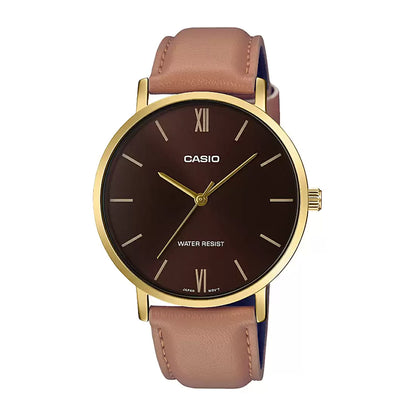 Casio ENTICER MEN MTP-VT01GL-5BUDF - A1783 Brown Leather - Men's Watch