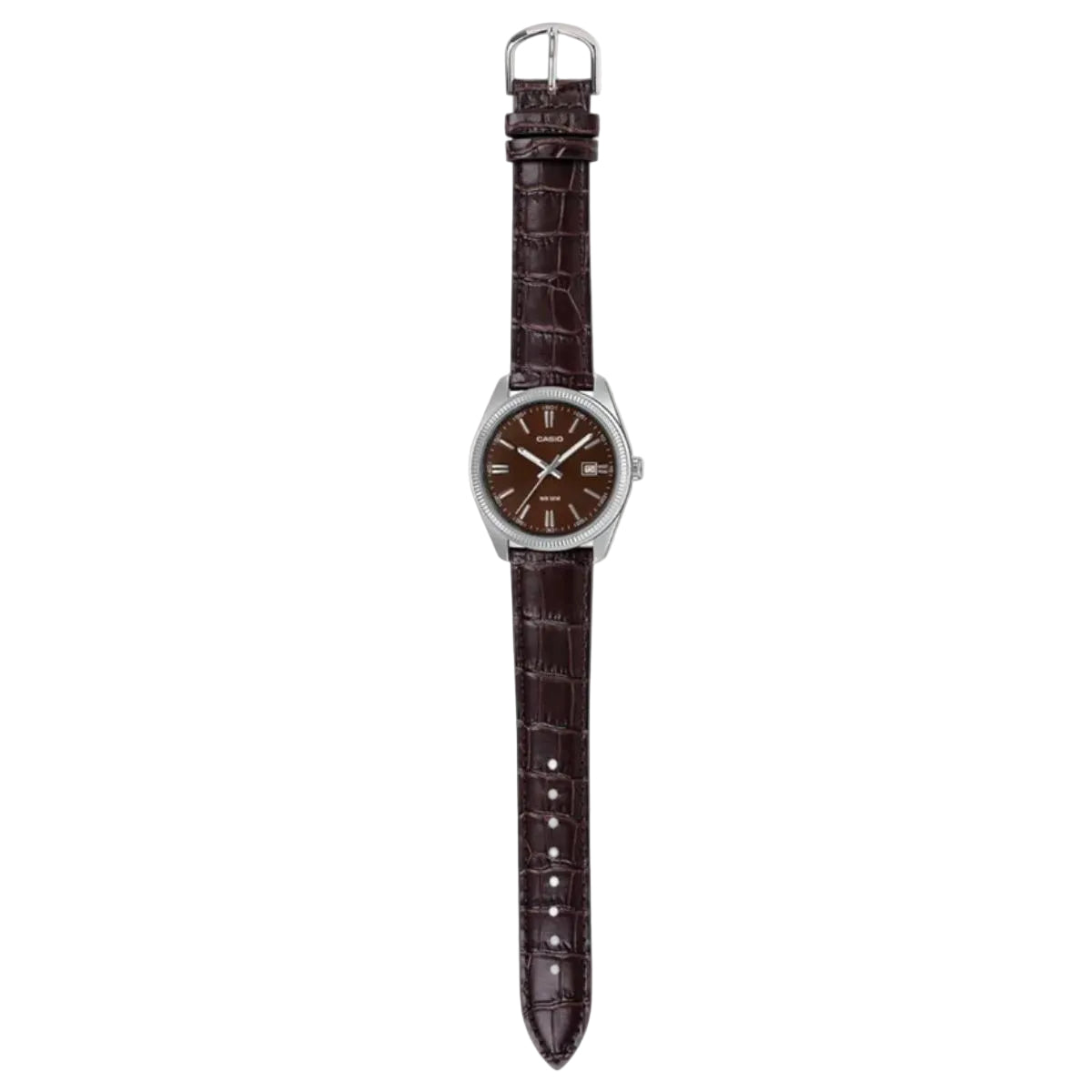 Watch with a brown leather strap on a white background