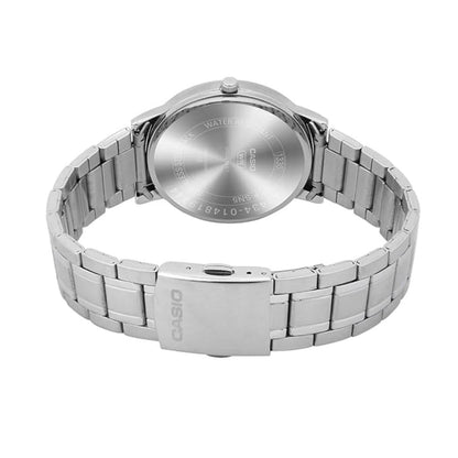 Silver Casio watch on a white background