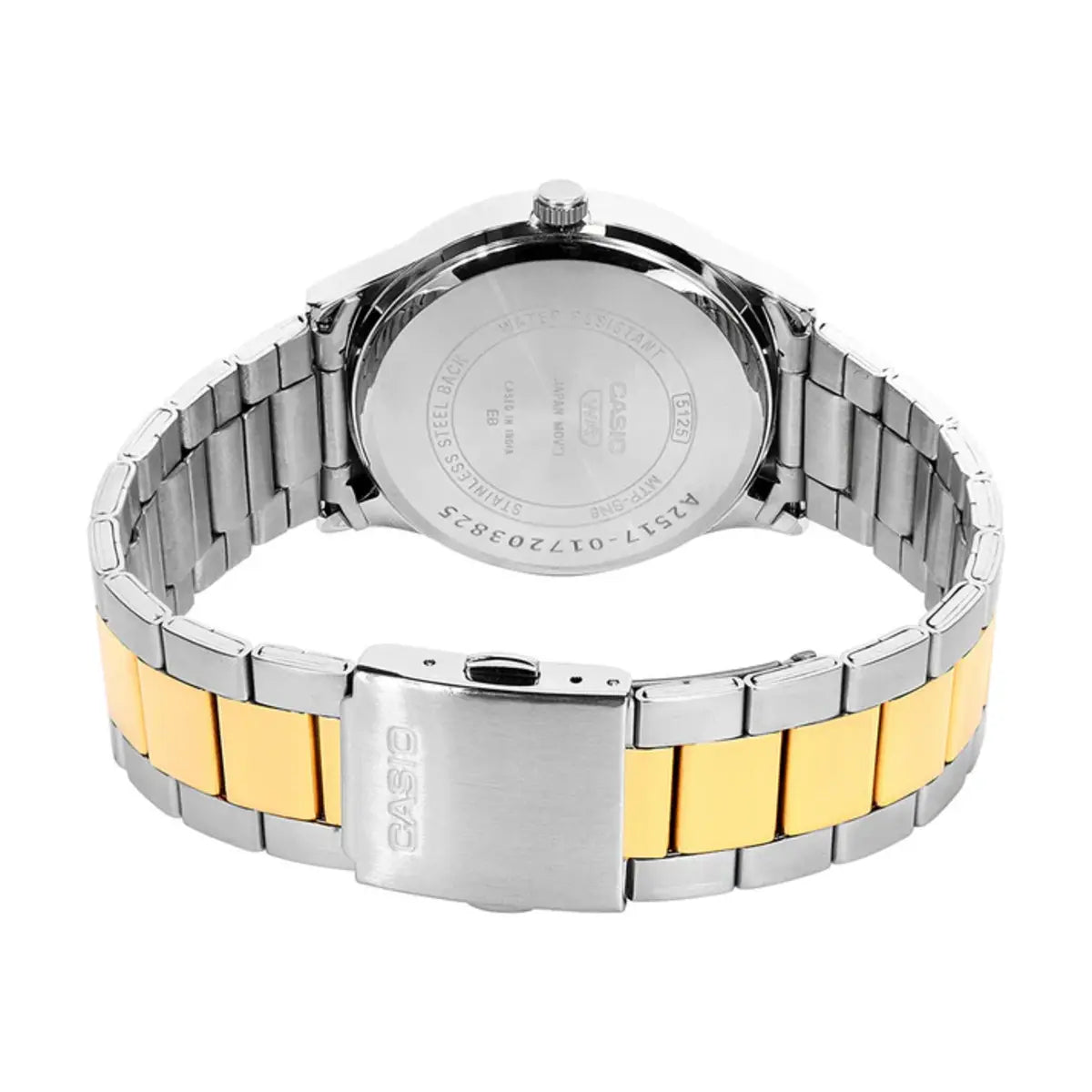 Two-tone Casio watch with silver and gold band on a white background