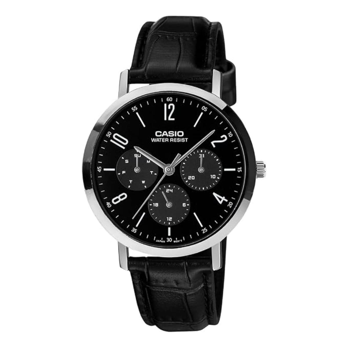 CASIO MTP-VT06L-1B Black Dial Analog Leather Strep Men's Watch A2570