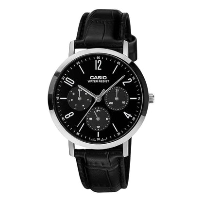CASIO MTP-VT06L-1B Black Dial Analog Leather Strep Men's Watch A2570