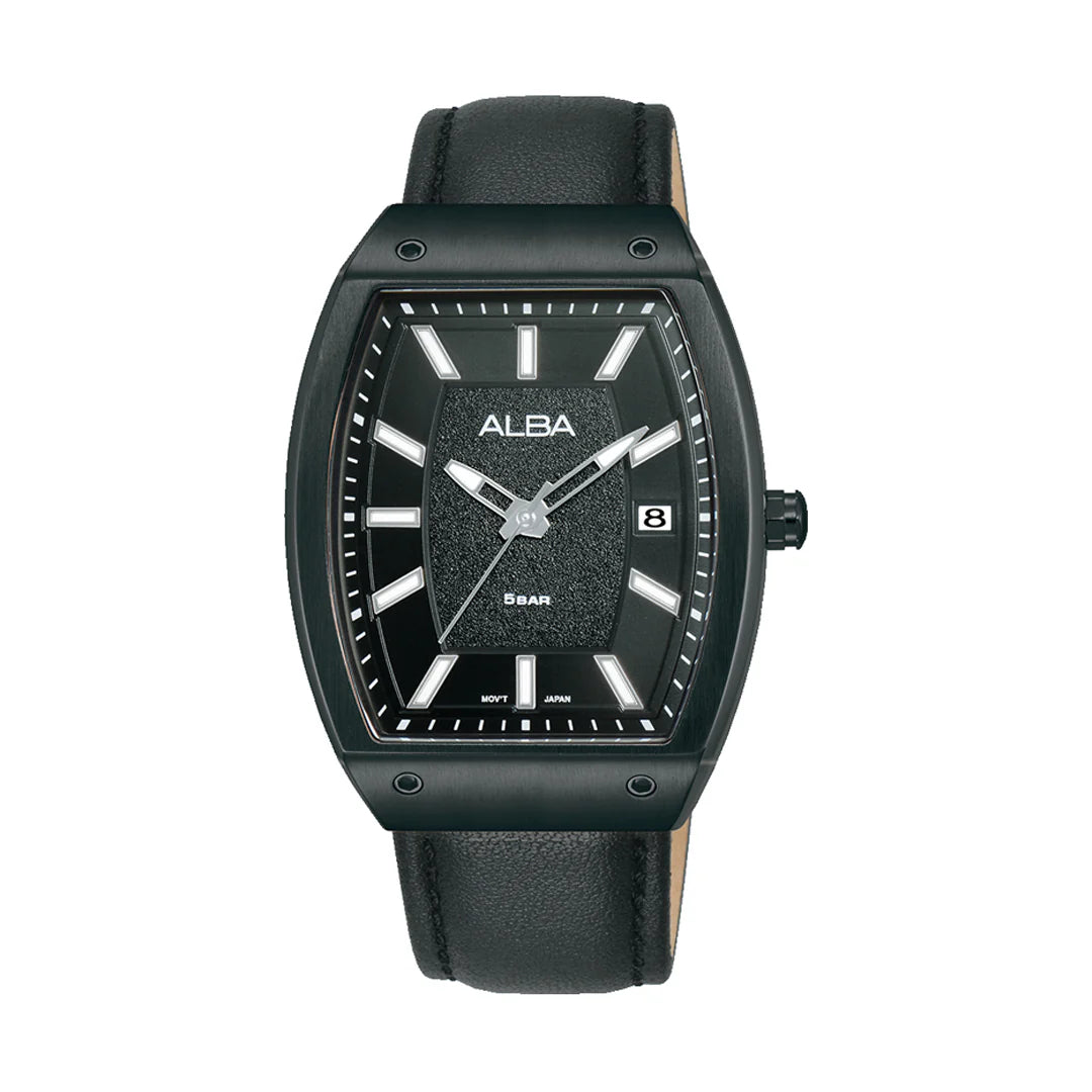 ALBA Stardust Black Dial With Black Leather Strap Men's Watch - AG8M81X1