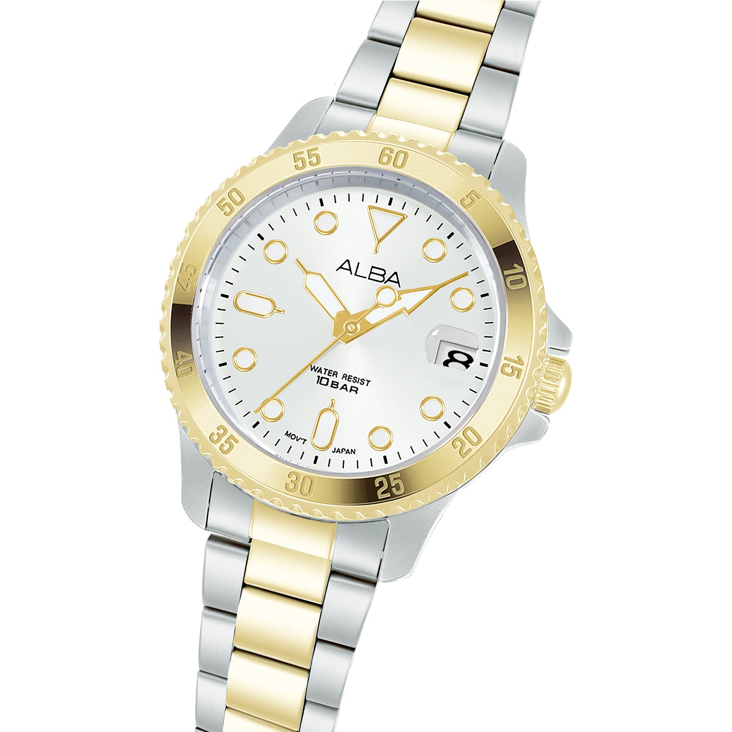 ALBA 34mm Silver-White Dial with Gold Bezel Women's Watch AG8Q36X1