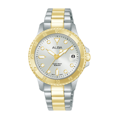 ALBA 34mm Silver-White Dial with Gold Bezel Women's Watch AG8Q36X1