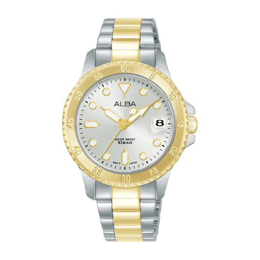 ALBA 34mm Silver-White Dial with Gold Bezel Women's Watch AG8Q36X1