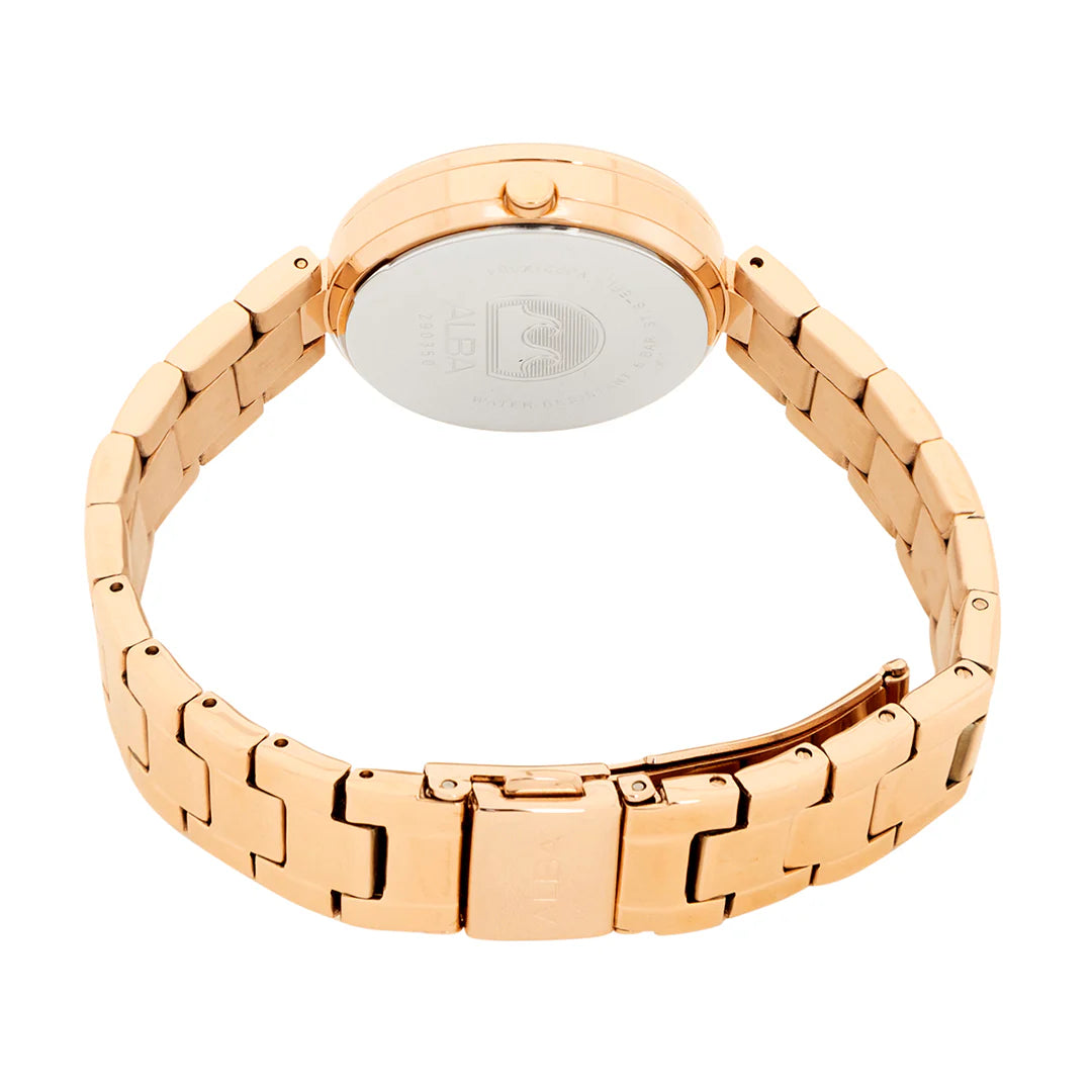 ALBA White Mother of Pearl With Rose Gold Strap Ladies Watch - AH7AW6X1