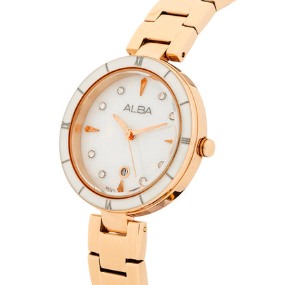 ALBA White Mother of Pearl With Rose Gold Strap Ladies Watch - AH7AW6X1