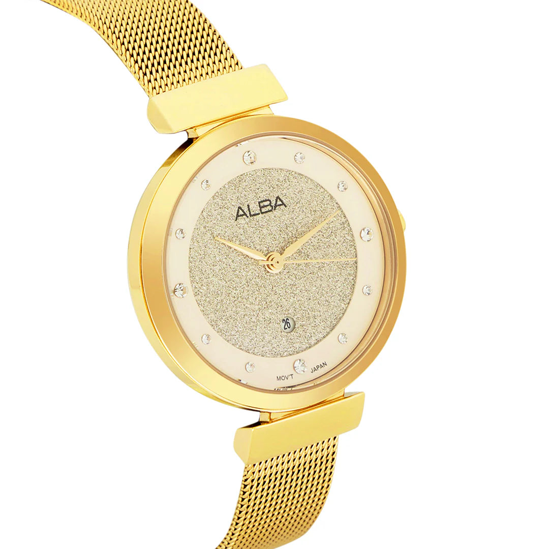 ALBA Silver Shimmer Dial With Gold Strap Ladies Watch AH7CA2X1