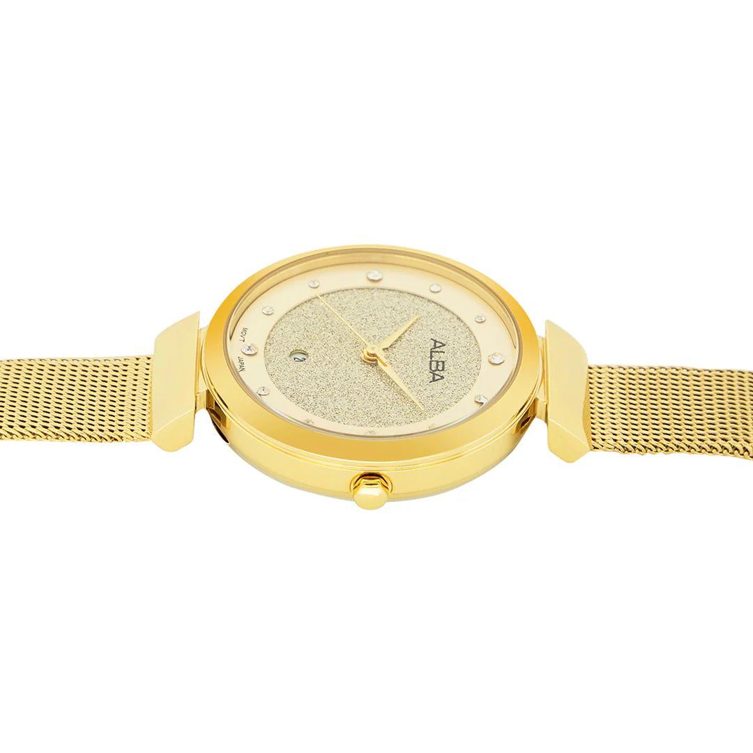 ALBA Silver Shimmer Dial With Gold Strap Ladies Watch AH7CA2X1