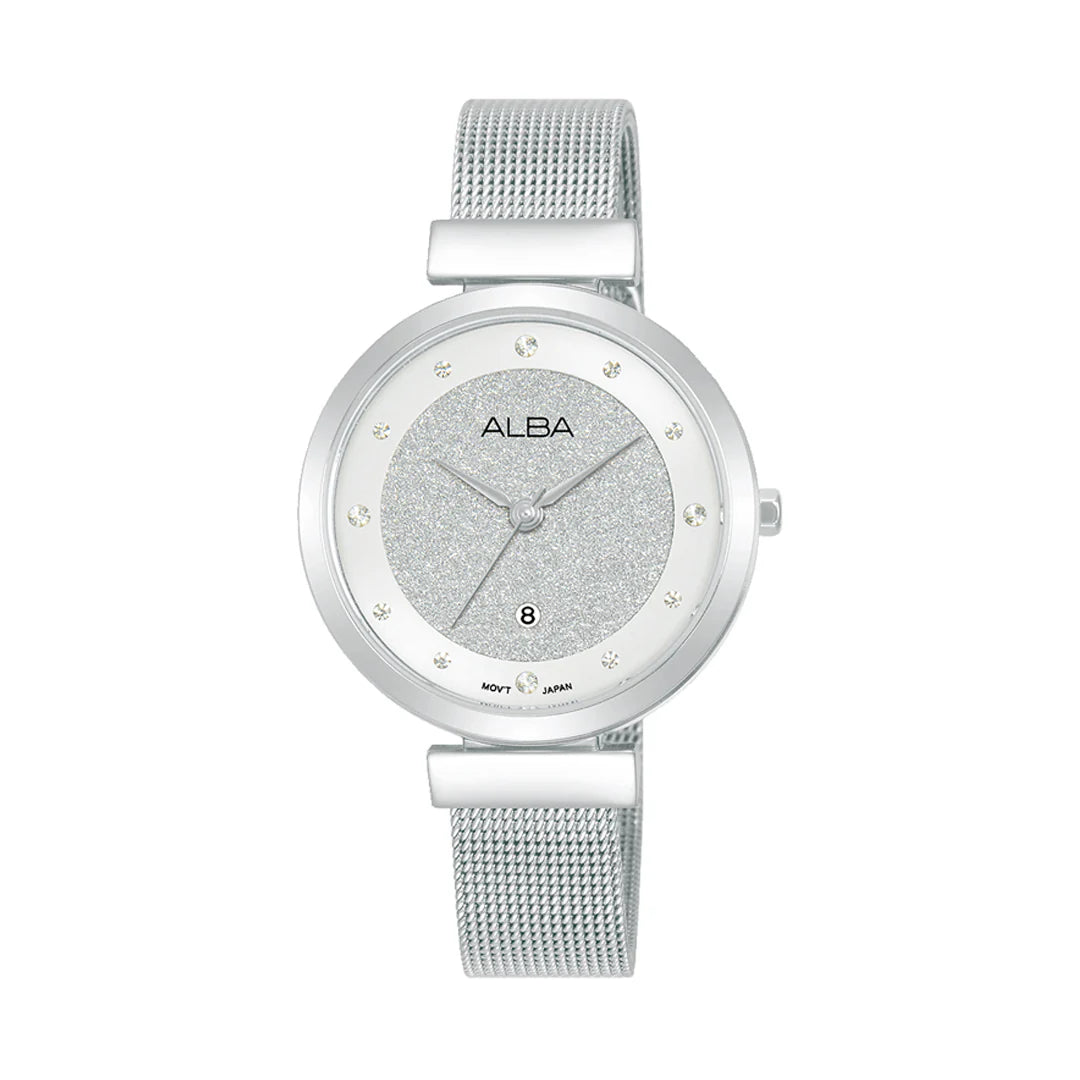 ALBA Silver Shimmer Dial With Silver Strap Ladies Watch AH7CG9X1
