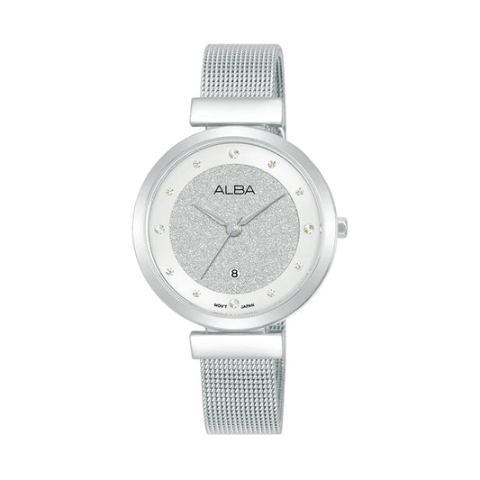 ALBA Silver Shimmer Dial With Silver Strap Ladies Watch AH7CG9X1