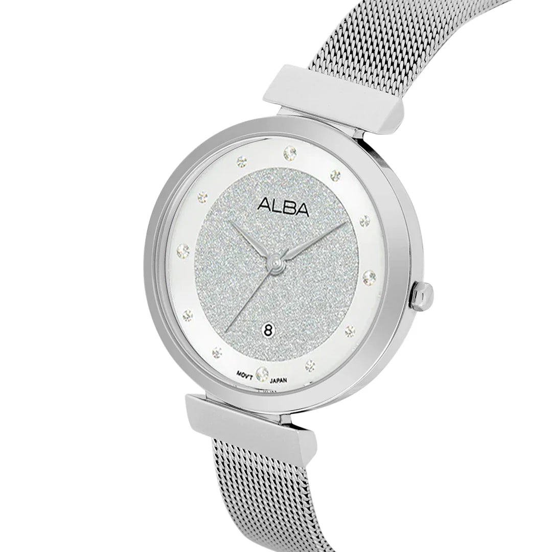 ALBA Silver Shimmer Dial With Silver Strap Ladies Watch AH7CG9X1