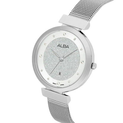 ALBA Silver Shimmer Dial With Silver Strap Ladies Watch AH7CG9X1