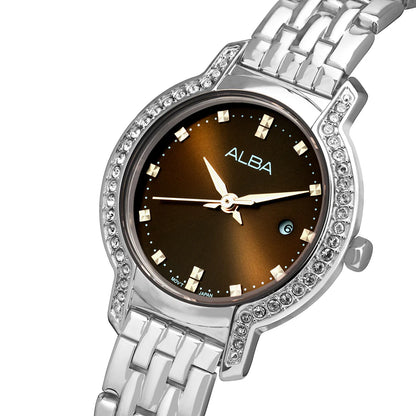 ALBA Chocolate Brown Dial With Crystals Ladies Watch AH7CM3X1