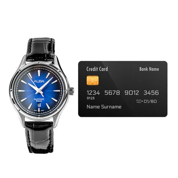 ALBA Deep Blue Patterened Dial Ladies Watch with Black Leather Strap Ladies Watch AH7CZ1X1