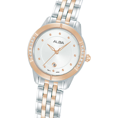 ALBA Sparkling Bezel with Silver-White Sunray Dial Women's Watch AH7EM2X1
