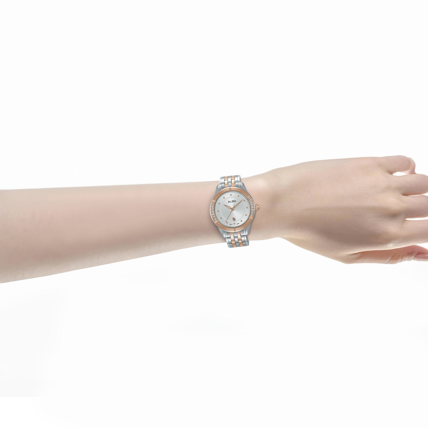 ALBA Sparkling Bezel with Silver-White Sunray Dial Women's Watch AH7EM2X1