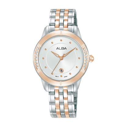 ALBA Sparkling Bezel with Silver-White Sunray Dial Women's Watch AH7EM2X1