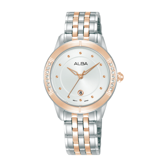 ALBA Sparkling Bezel with Silver-White Sunray Dial Women's Watch AH7EM2X1